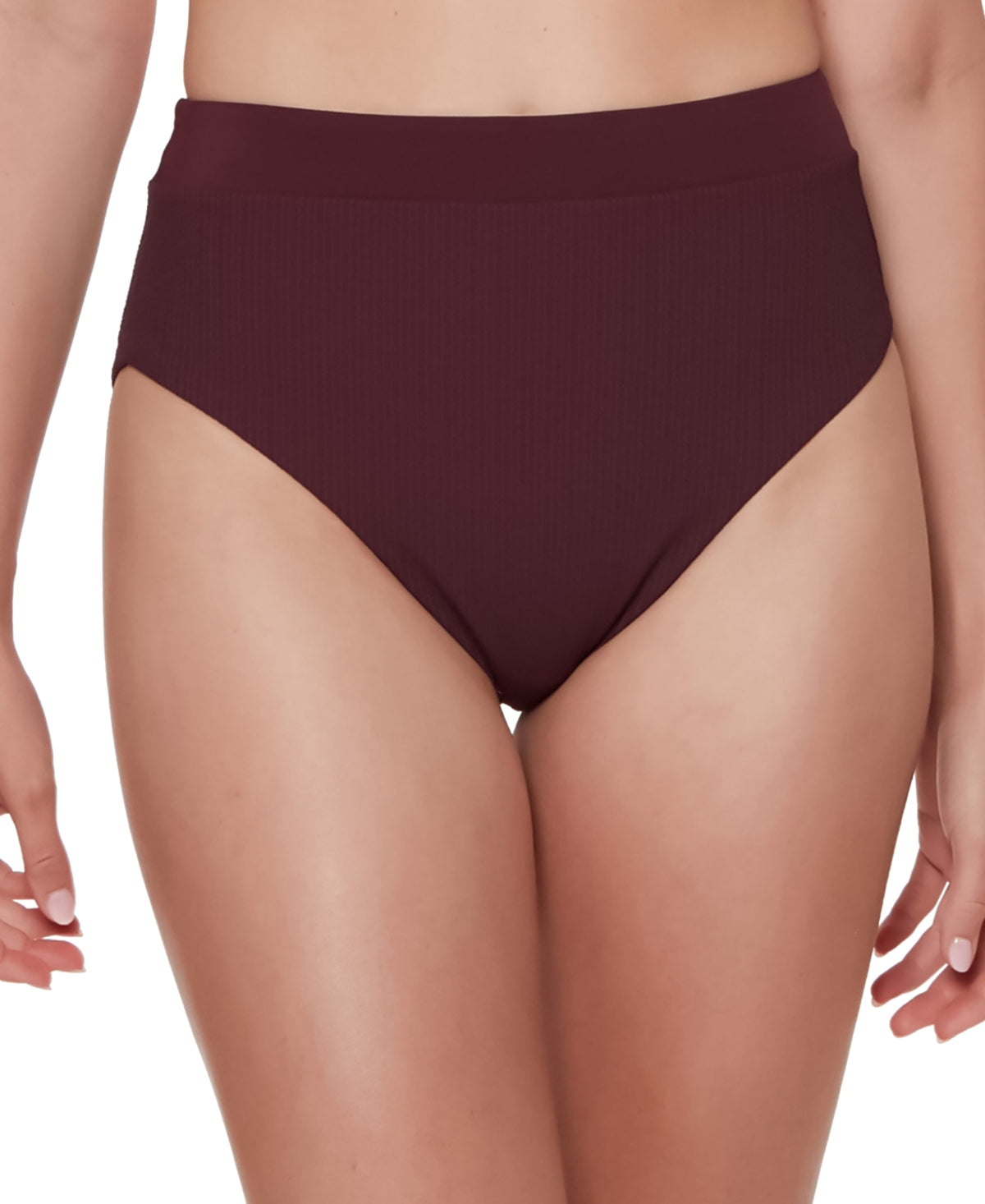 Sanctuary Sandbar Solids Banded High-Leg High-Rise Ribbed Bikini Bottoms - Retrograde XS - Bellso